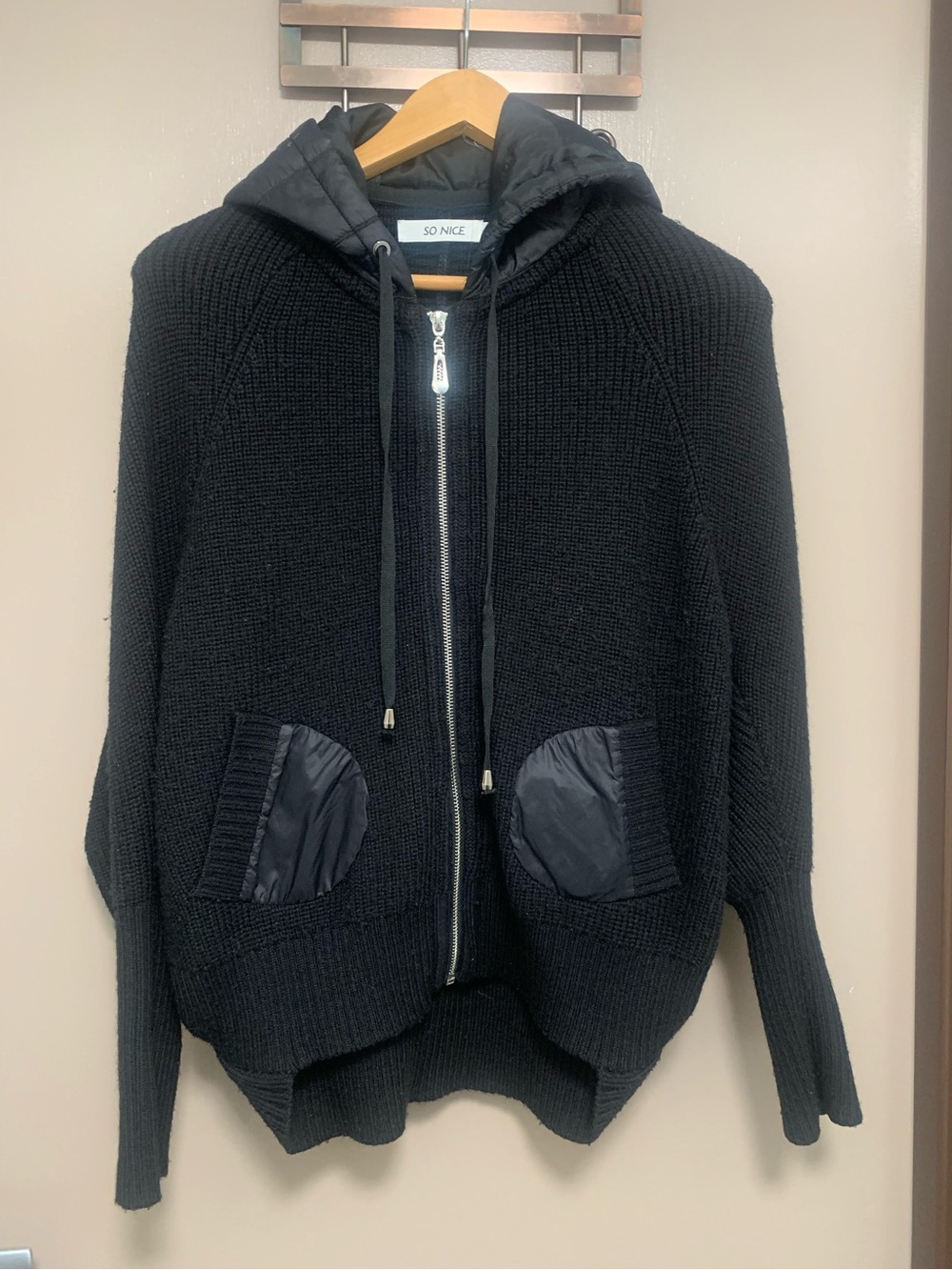 SO NICE hoodie full-zip mixed-media sweatshirt jacket Black color Size S